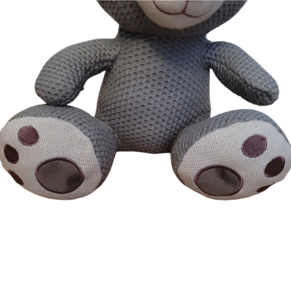 Teddy Bear Plush 13" Gray Waffle Knit Stuffed Animal Oversized Feet - Picture 3 of 4